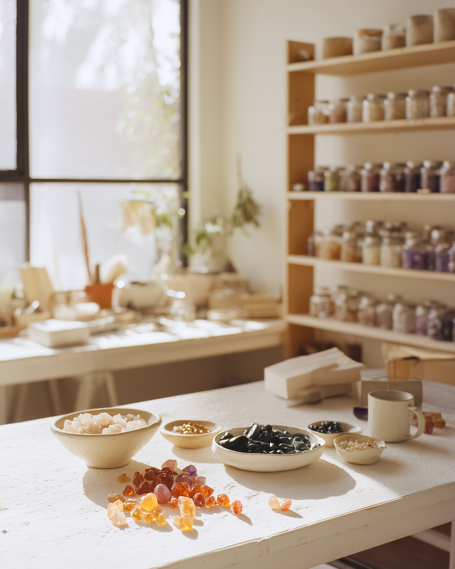 The Kinsoul Energy California studio team — five people making jewelry by hand today