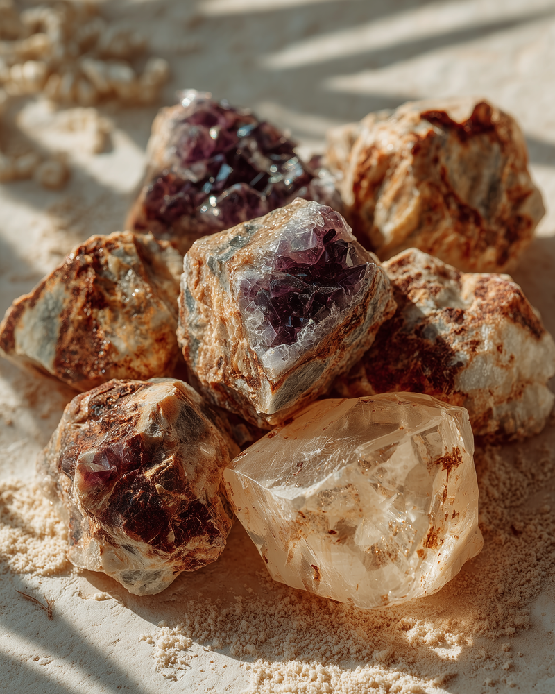 Hand-selected natural gemstones — agate, amethyst, citrine — Kinsoul Energy materials