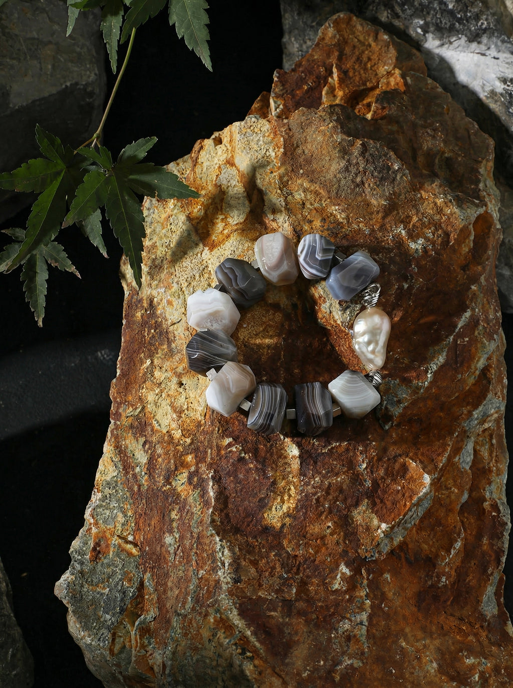 Terra | Banded Agate & Baroque Pearl Bracelet